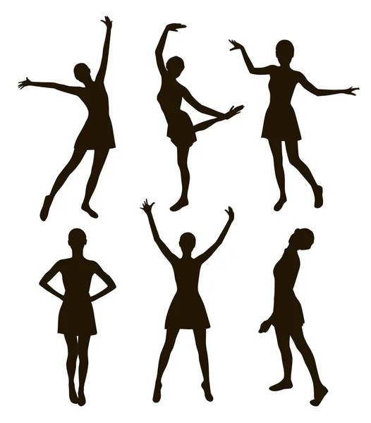 Reihe Von Künstlerischen Frauen Tanzen Silhouetten — Stockvektor
