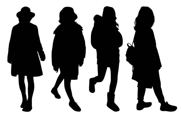 Girl Wearing Winter Clothes Silhouettes — Stock Vector