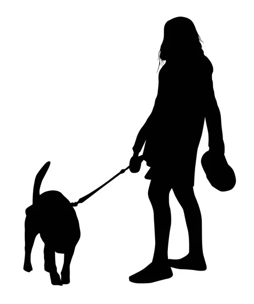 Vrouw Met Hond Huisdier Een Wandeling Silhouet — Stockvector