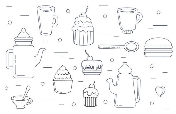 Ensemble Icônes Thé Café Desserts — Image vectorielle