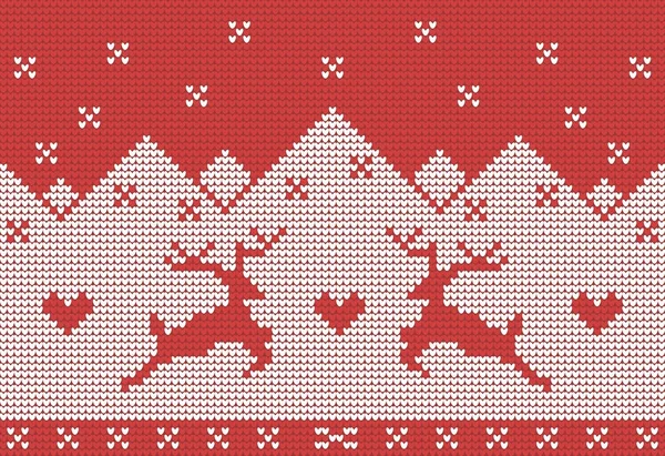 Knitted Sweater Background Deer Hearts — Stock Vector