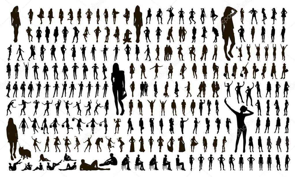 Set of modern girls and women silhouettes