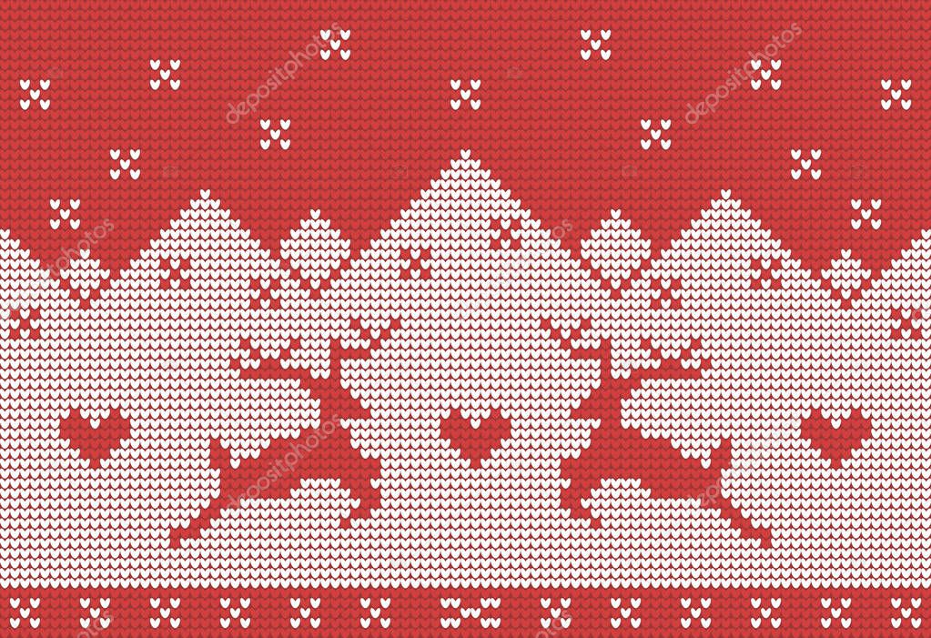 Knitted sweater background with deer and hearts