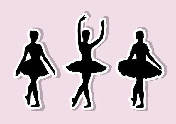 Schwarze Ballerinas Silhouetten Auf Rosa Hintergrund — Stockvektor