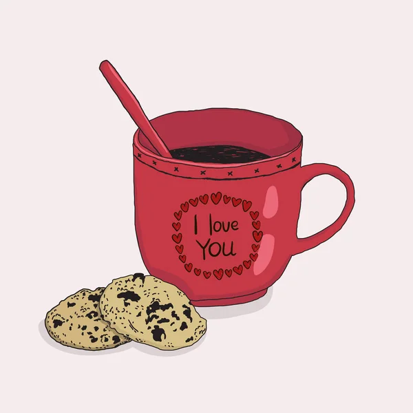 Mugg Hett Eller Kaffe Och Choklad Cookies — Stock vektor