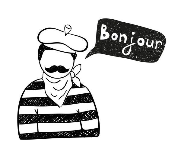 Paris Adam Bıyıklı Bonjour Diyor — Stok Vektör