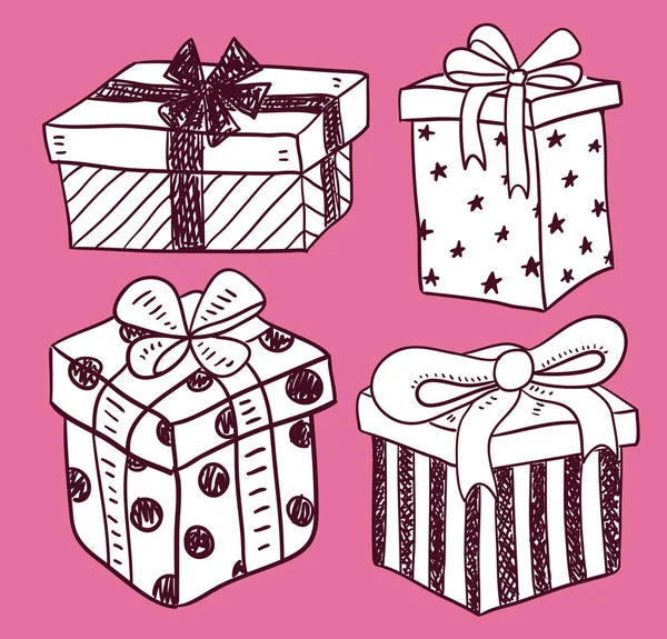 Conjunto Cajas Regalo Dibujadas Mano Con Arcos — Vector de stock