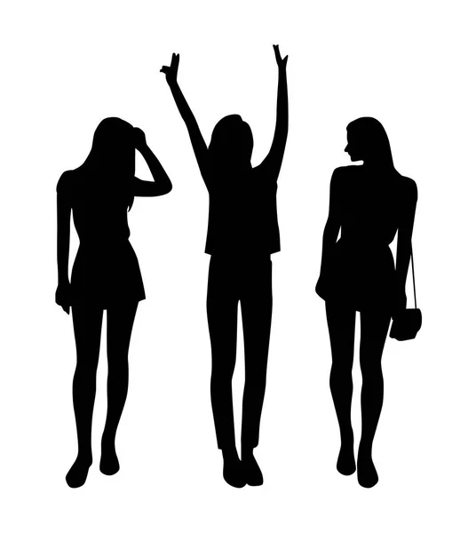 Conjunto Siluetas Mujeres Niñas Modernas — Vector de stock