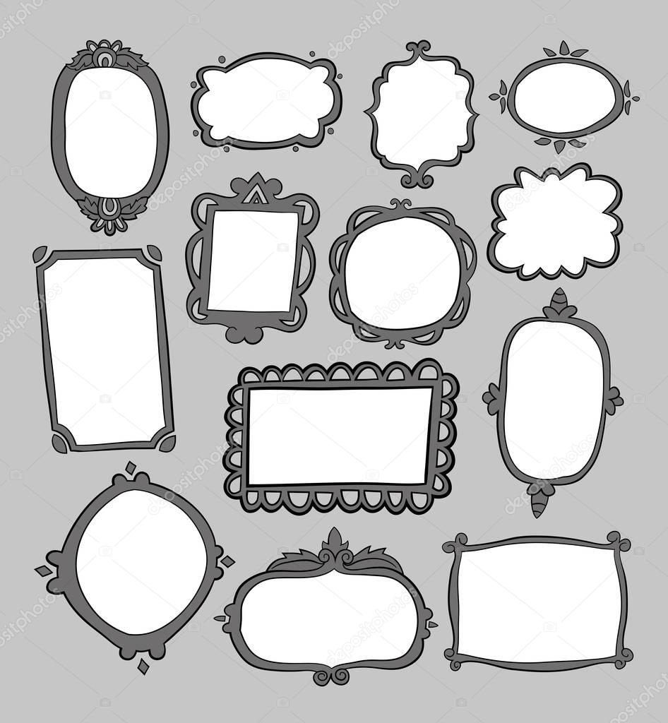 Set of hand drawn frames and design elements