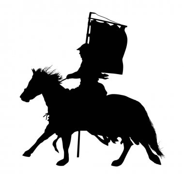 Medieval horseman rides fast silhouette vector