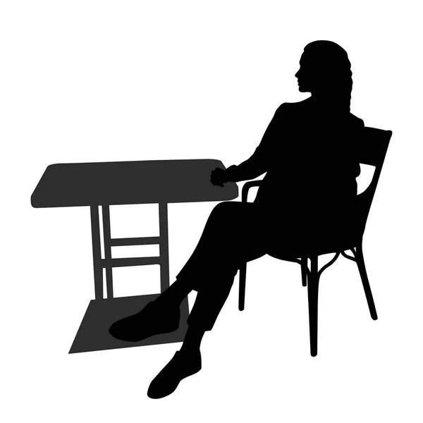 Schwarze Weibliche Sitzsilhouetten Isoliert Auf Weißem Hintergrund Vektorillustration — Stockvektor