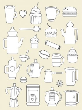 Çay, kahve ve tatlılar ayarlamak renkli resimler