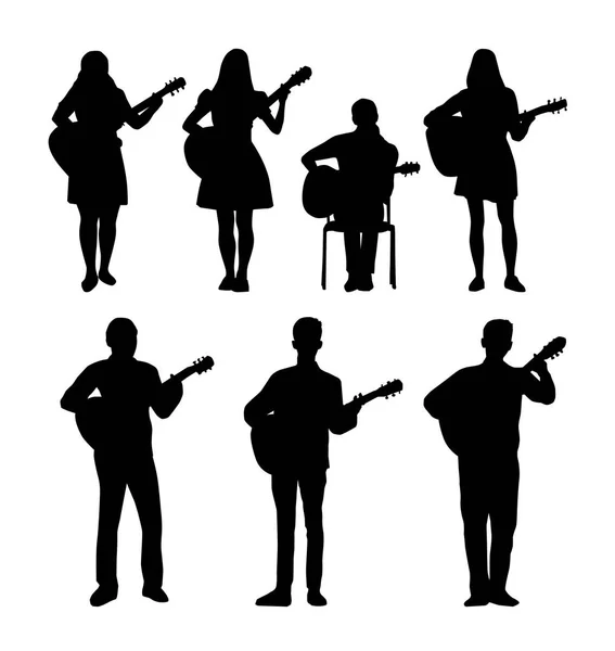 Gitaristler silhouettes — Stok Vektör