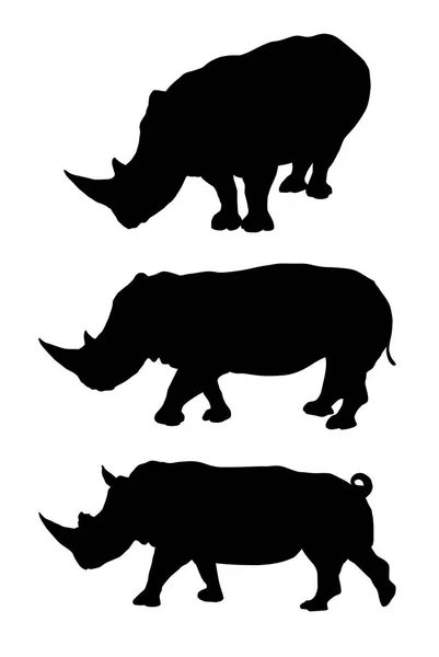 Vector Set Wild Rhino Silhouetten — Stockvector