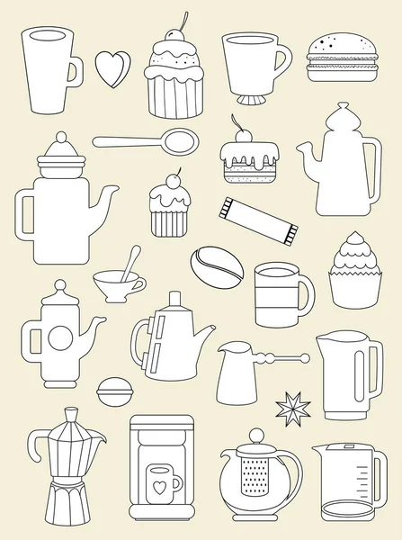 Café Postres Conjunto Coloridas Ilustraciones — Vector de stock