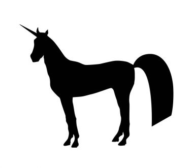 Tek boynuzlu at, vektör, illüstrasyon siluet siyah 