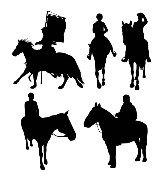 Uppsättning Hästar Med Ryttare Vektorillustration — Stock vektor