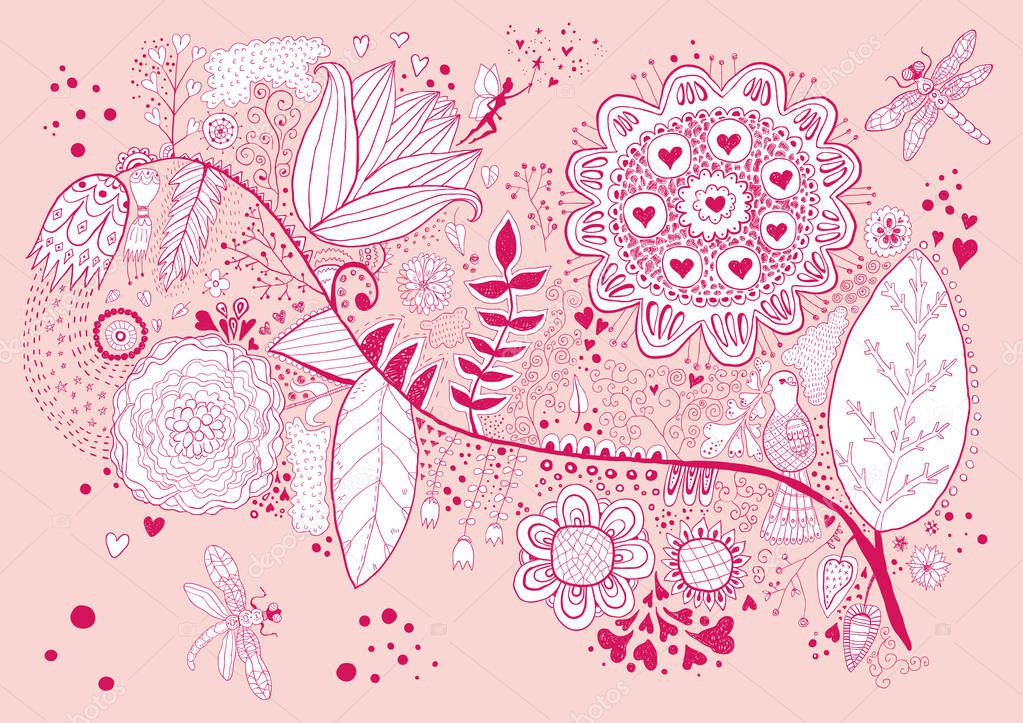 hand drawn floral pattern, vector, illustration 