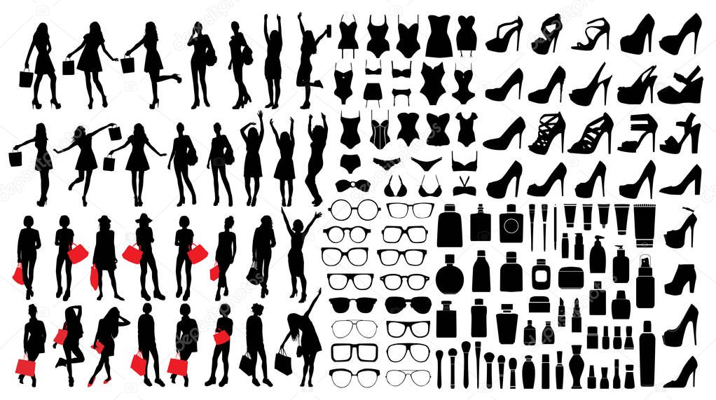 Woman shopping silhouettes