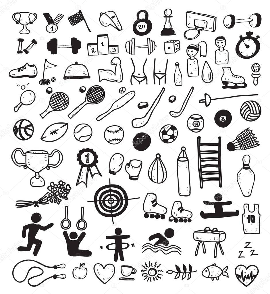 doodle sport Icons, vector illustration 