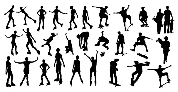 Silhouettes Sporty People Isolated White Background — Stock Vector