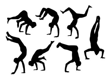 Beyaz arka plan üzerinde vektör illüstrasyon izole yoga uygulamak insan siluetleri