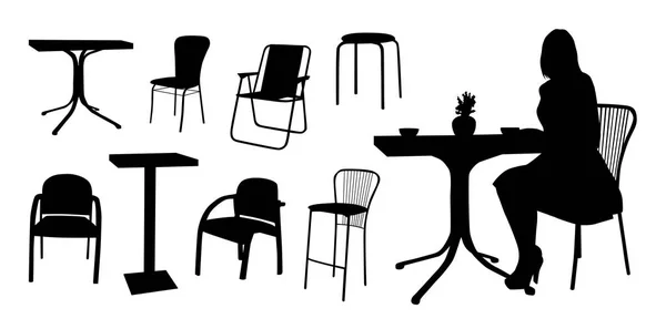 椅子和桌子集 矢量插图 — 图库矢量图片
