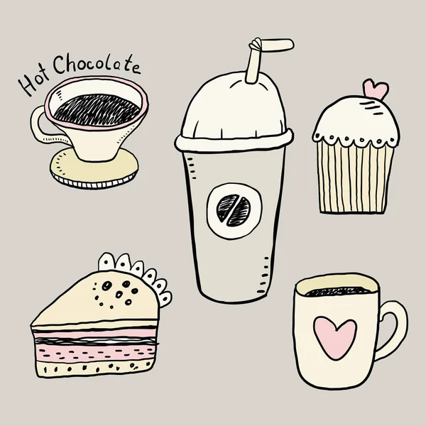 Kopjes Koffie Desserts Vectorillustratie — Stockvector