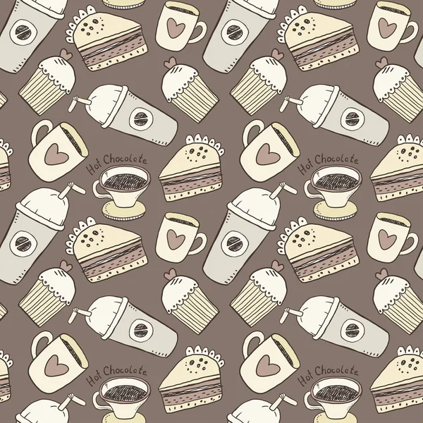 Café Postres Patrón Sin Costura Ilustración Vectorial — Vector de stock