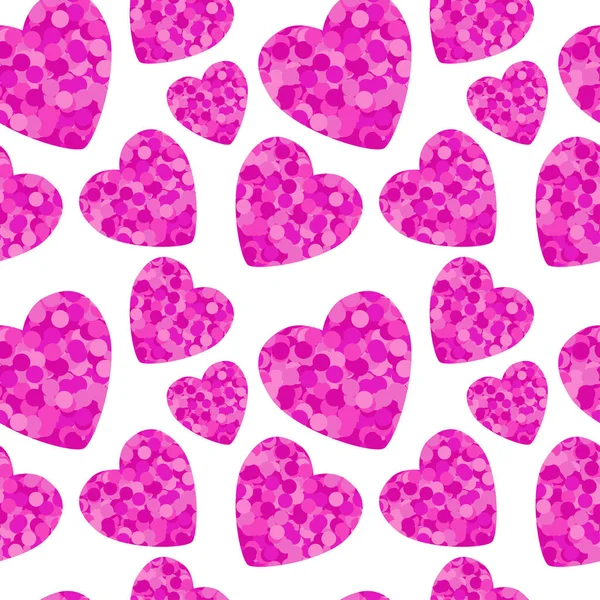 シームレスなパターン ベクトル イラスト白背景にピンクの心と — ストックベクタ