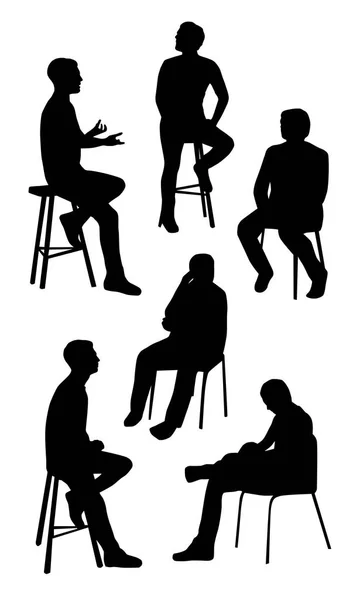 Sylwetki Ludzi Siedzi Krzesłach Białym Tle Białym Tle Ilustracji Wektorowych — Wektor stockowy
