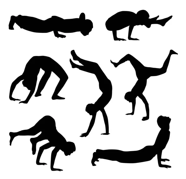 Silhouettes Personnes Pratiquant Yoga Isolées Sur Fond Blanc Illustration Vectorielle — Image vectorielle