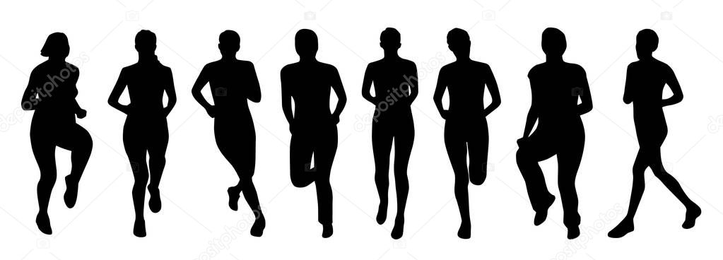Running people silhouettes, vector illustration