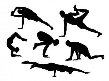yoga, beyaz arka plan, vektör çizim yapıyor insan siluetleri ile desen