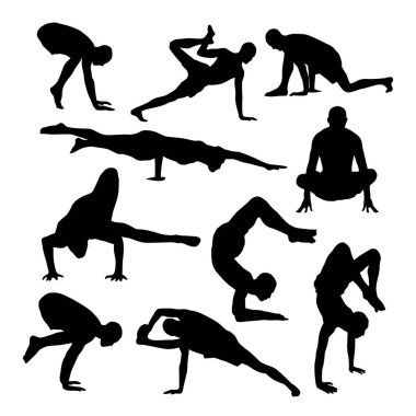 yoga, beyaz arka plan, vektör çizim yapıyor insan siluetleri ile desen