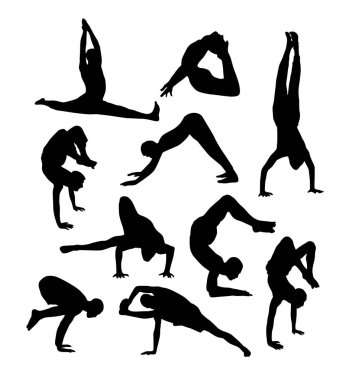 yoga, beyaz arka plan, vektör çizim yapıyor insan siluetleri ile desen