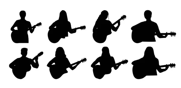 Conjunto Ícones Guitarristas Ilustração Vetorial — Vetor de Stock