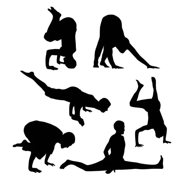 Patroon Met Silhouetten Van Mensen Doen Yoga Witte Achtergrond Vectorillustratie — Stockvector