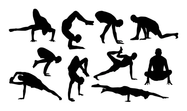 Muster Mit Silhouetten Von Menschen Beim Yoga Weißer Hintergrund Vektorillustration — Stockvektor
