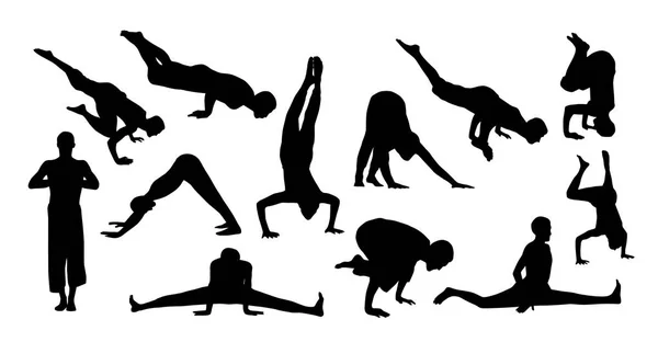 Patroon Met Silhouetten Van Mensen Doen Yoga Witte Achtergrond Vectorillustratie — Stockvector