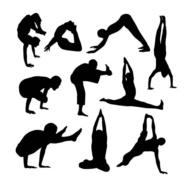 Modèle Avec Des Silhouettes Personnes Faisant Yoga Fond Blanc Illustration — Image vectorielle