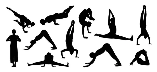 Muster Mit Silhouetten Von Menschen Beim Yoga Weißer Hintergrund Vektorillustration — Stockvektor