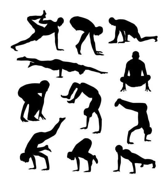 Modèle Avec Des Silhouettes Personnes Faisant Yoga Fond Blanc Illustration — Image vectorielle