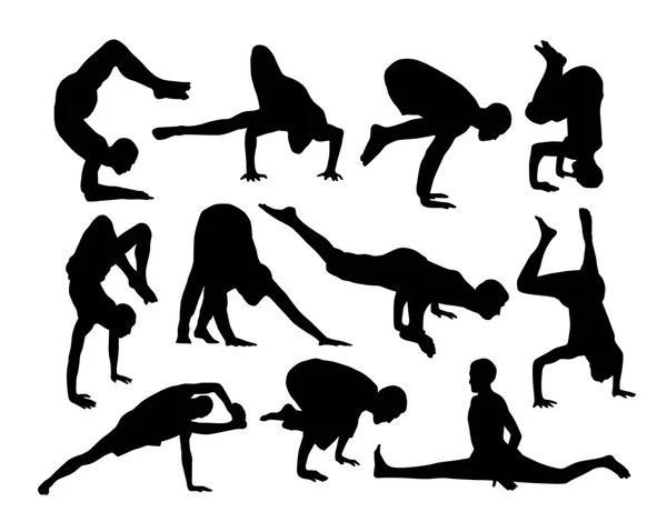 Mönster Med Silhuetter Människor Som Gör Yoga Vit Bakgrund Vektorillustration — Stock vektor
