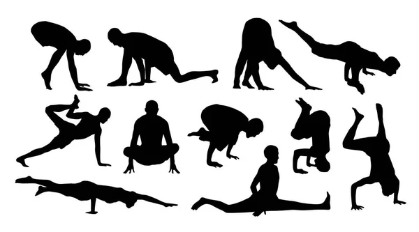 Patrón Con Siluetas Personas Haciendo Yoga Fondo Blanco Ilustración Vectorial — Archivo Imágenes Vectoriales