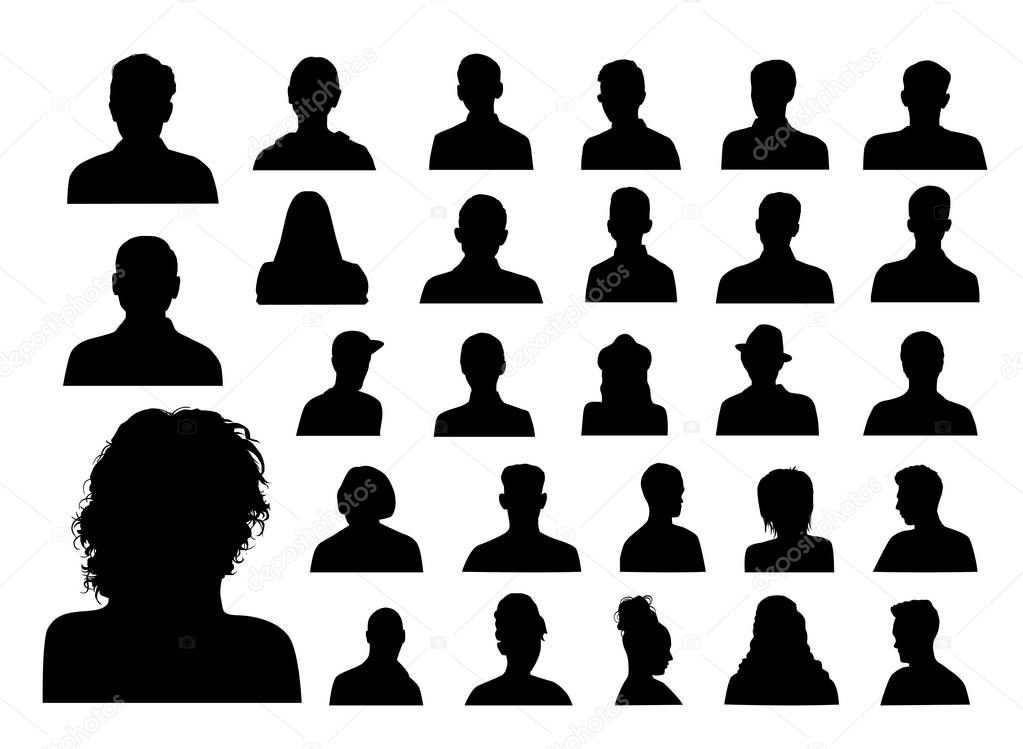 Head silhouettes, profile icons, vector illustration