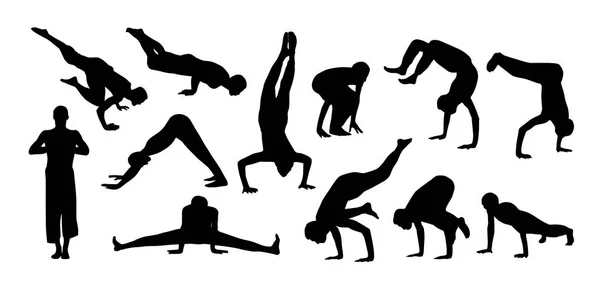 Muster Mit Silhouetten Von Menschen Beim Yoga Weißer Hintergrund Vektorillustration — Stockvektor