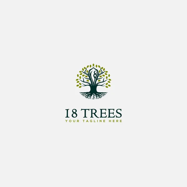 Diseño de logotipo de árbol vibrante abstracto, círculo de vector raíz 18 árboles — Vector de stock