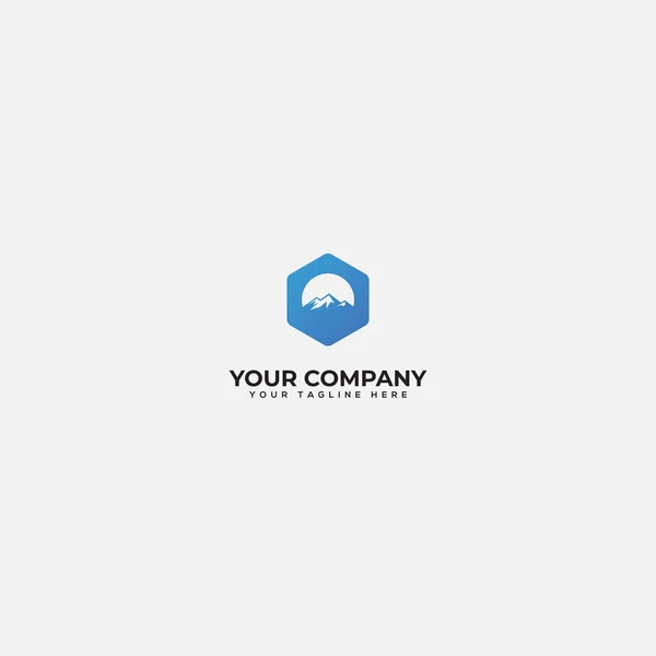 Montanha simples e logotipo hexagonal, ao ar livre logotipo geométrico —  Vetores de Stock