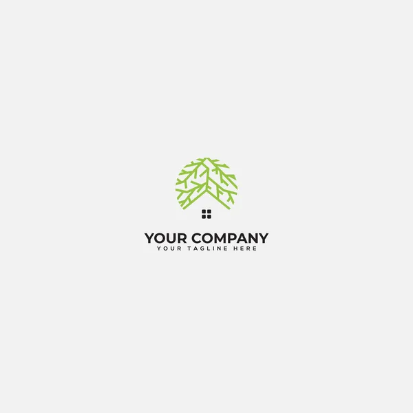 Logotipo de raíz y hogar, diseño de logotipo de casa verde y raíz — Archivo Imágenes Vectoriales